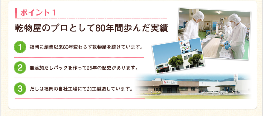 ポイント1　乾物屋のプロとして83年歩んだ実積